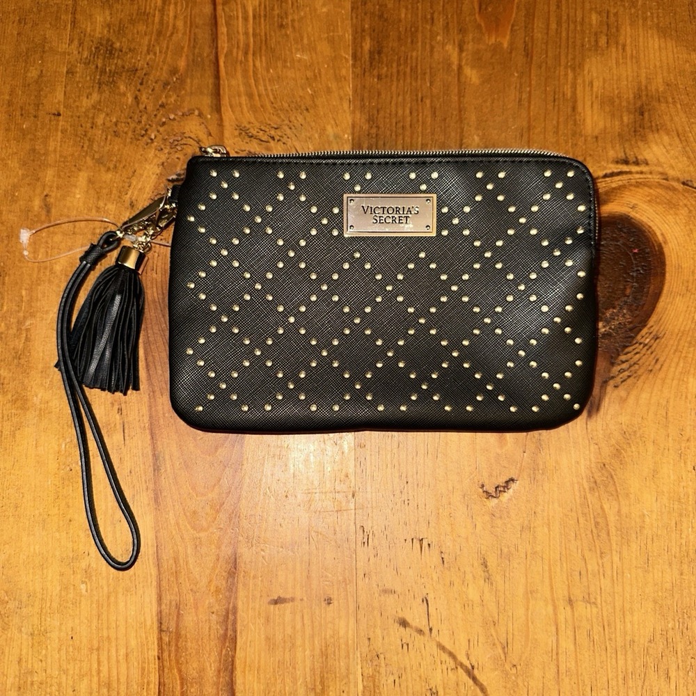 Victoria's Secret Wristlet Wallet- Black Silver Studded Tassle - Picture 1 of 3